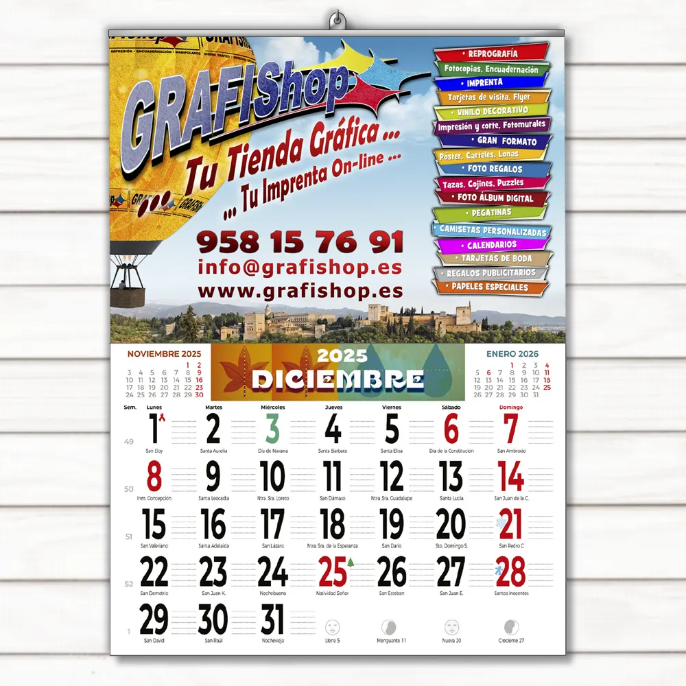 Calendario de pared con faldilla 43,5 cm para empresas en Granada